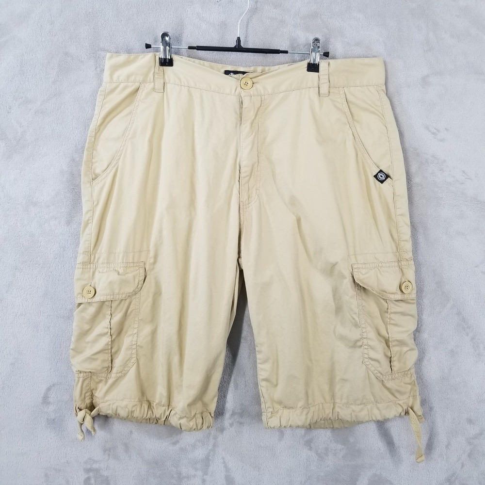 Akademiks Cargo‎ Shorts Mens 37 Khaki Drawstring Hem Baggy Street